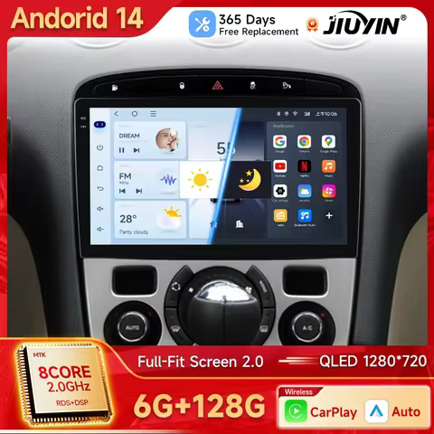 JIUYIN Wireless CarPlay Andorid 13 Auto Car Radio For Peugeot 308 408 2007-2015 AI Voice Multimedia