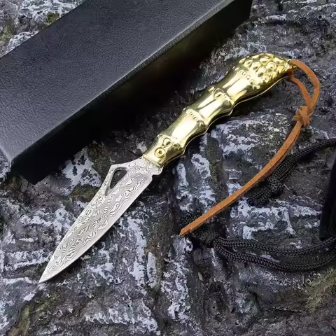 Damascus Steel Folding Knife Tactical Knife Outdoor Camping Fruit Knife Survival Knife Wooden Handle