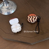 Beige Wave-patterned Leather Strap Earphone Case for Samsung Galaxy Buds 3Pro Live FE 2Pro Live Huaw