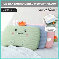 Kids Ice Silk Embroidered Memory Foam Pillow Baby Anti-Flat Head Sleeping Pillow 45*25*3cm