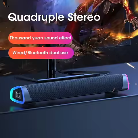 2.1 Channel Soundbar with Subwoofer, Bluetooth 5.0 Speaker System for TV/PC, USB Powered Stereo Bass