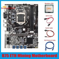 B75 ETH Mining Motherboard 8XPCIE USB Adapter+CPU+RJ45 Network Cable+SATA Cable+Switch Cable LGA1155 B75 Motherboard