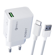 ROBOT RT-P1 Travel Charger FAST CHARGER SUIT Safe And Fast Charging 18W 3A Quick Charge 3.0 With Dat