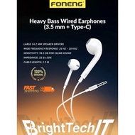 Foneng Wired Earphones T15 | Wired 3.5mm / Type-C | Hi-Fi Sound | 1.2M Cable