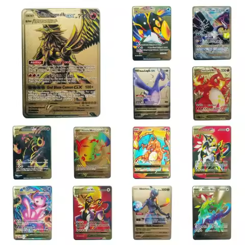 20 Style Pokemon Cards Gold Metal Pokemon Cards English Hard Iron Cards Mewtwo Pikachu Gx Charizard 