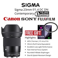 SIGMA 23MM F/1.4 DC DN CONTEMPORARY LENS FOR SONY E-MOUNT / FUJIFILM X-MOUNT / CANON RF-MOUNT (3 YEA