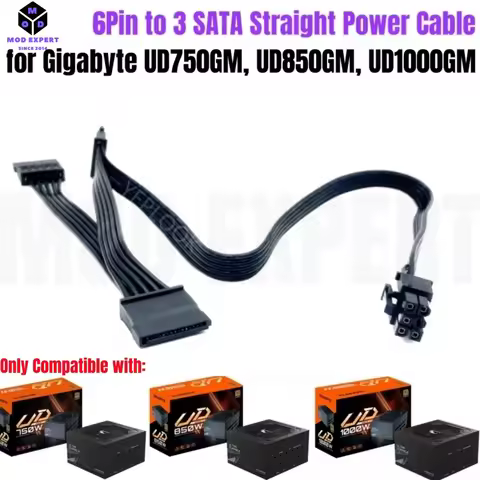6Pin to 3x SATA Male Straight, HDD SSD Power Supply Cable for Gigabyte GP-UD750GM, GP-UD850GM, GP-UD