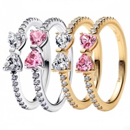 S925 Silver Bow Silver Ring Female Diamond Ring Diamond Heart-Shaped Heart Pink Diamond ins Diamond 