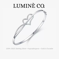 LUMINÈ CO. 100% S925 Silver Heart CZ Bangle Gift Gelang Hati Dengan Batu CZ Hadiah