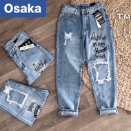 QUẦN JEAN BAGGY NỮ CHẤT BÒ XANH RÁCH IN CHỮ LƯNG CAO NÂNG MÔNG TREND MỚI HIROSHIMA OK-882 OSAKA FASH