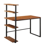 [特價]萊特實木層架書桌柚木色-120cm-黑腳