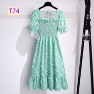 Kualitas Tinggi New 2022 Hitam Kuning Merah Muda Hijau Merah Biru Ungu Floral Midi Dress Korea Style