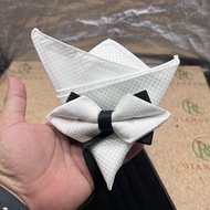 Combo nơ nhọn đeo cổ nam kèm khăn túi vest trắng - M1