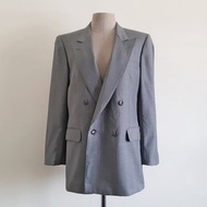 中型復古 NINA RICCI 灰色條紋西裝外套 男士雙排扣外套 M