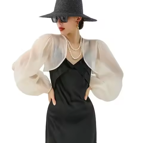 White Apricot Wedding Wrap Shawl Long Sleeve Cape For Dress Summer Shrugs Bolero Bawting Sleeve Cove