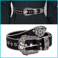 Nan Grunge Waist Belts for Jeans Pants Carving Glitter Floral Buckle Belt Bandsman