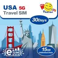 Happy USA eSIM แฮปปี้ เทเลคอม สหรัฐอเมริกา - 10-30 วัน 5-15 กิกะไบต์ eSIM ท่องเที่ยวแบบเติมเงิน (5G/