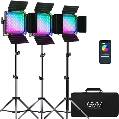 GVM RGB Video Lighting, 360° Full Color Led Video Light with APP Control, 3 Packs 850D Photography L