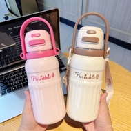 Straw 316 Value Capacity Portable Thermos Cup Water Bottle Stainless Steel Student Sports High-Face 