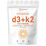 Vitamin D3 5,000 IU + K2 MK-7 100 mcg, 180 Softgels | 2-in-1 Formula | Easy to Swallow, Non-GMO