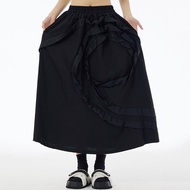 XITAO Contrast Color Patchwork Elastic Waist A-line Skirt  Street Trendy Loose Personality 2024 Wome