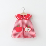 0-4 Year Old Girl's Lapel Sleeveless Summer New Dress Checkered Apple Sticker Baby Girl's