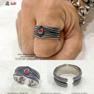 แหวนขนนก หัวพลอยแดง แหวนสแตนเลส แหวนเท่ๆ แหวนแฟชั่น สแตนเลสแท้ stainless 316l แท้100% allacc
