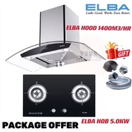 Elba Designer Cooker Hood 1400W EH-J9088(SS)/ EH-R9033(BK) 1800M3/HR + Elba Glass Hob EGH-K8842G(BK)