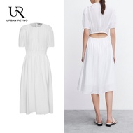 URBAN REVIVO UR Elegant Backless Dress A-line skirt Beach Skirt Holiday White Irregular Retro dress for women 2023