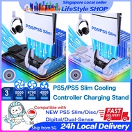 【SG SELLER】PS5/PS5 Slim Controller Stand with Cooling Fan RGB Charger Station for PS5 Slim/PS5 Digital/Disc Accessories