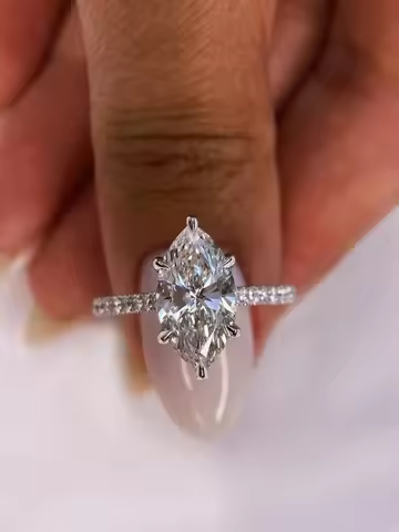 DWJ 2ct Real Moissanite Diamond Marquise Ring for Women 925 Sterling Silver Anniversary Party High Q