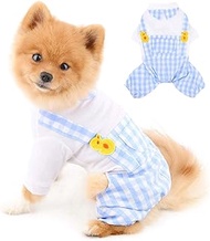 PAIDEFUL Dog Outfits for Small Dogs Boy Girls Summer Shirts with Plaid Pants Jumpsuits One Piece App