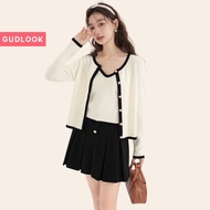 Set 2 Áo Len Mỏng Thu GUDLOOK Cardigan Dài Tay Kèm Áo Hai Dây Cổ Tròn