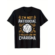 1 Dungeons & Dragons T-Shirt Fun-"I'm Not A Social Psychologist I'm Charming Enough" d20 Pattern-Bla