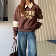 CUTNSEW [71440] American Style Printing University Tee Brushed T Short Wide Version Autumn Winter Ca