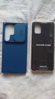 全新原裝Samsung Galaxy S24 Ultra NILLKIN藍色有鏡頭保護滑蓋硬膠手機殼，冇盒只拆盒檢查未用過，另有全新原裝未開盒三星A71 黑色薄型矽膠手機殼Silicone Cover