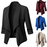 [SEA] Office Women Solid Color Slim Fit Blazer Lapel Open Front Short Suit Jacket