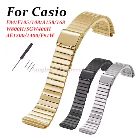 Stainless Steel 18mm 20mm Ultra-thin Watchband For CASIO F-91W/A158/A159/A168/A169/B650/AQ230/AE500W