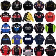 MON F1 Jacket Ferrari Vintage Embroidery Riding Jacket Leather Waterproof Windbreaker Coat Plus Size
