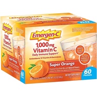 Emergen-C 1000mg Vitamin C Immune Support Powder Super Orange 60CT includes Zinc, Manganese, 7 B Vit