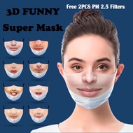 Ready Stock 3D Funny Mask Outdoor Washable Reuse Cotton Face Mask Adult Protection Dustproof Printing Mouth Mask