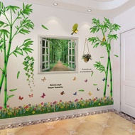 wallpaper waterproof wallpaper sticker Pelekat dinding buluh gaya Cina, ruang tamu pemandangan besar