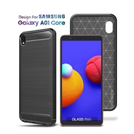 Premium Carbon Case Samsung Galaxy A01 Core Black -Soft Case Glass Pro