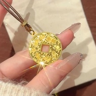 Sand Gold Crushed Ice Ice Auspicious Words Get Rich Coin Pendant Necklace Women Sweater Chain Long L