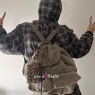 wustaste deinet new winter drawstring large-capacity studded fluffy cute casual backpack RGEX