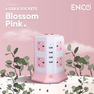 ENCO 4U8K (8 UK Plug 4 USB Port) Tower Extension / Extension Plug with Surge Protector 2M SIRIM APPR
