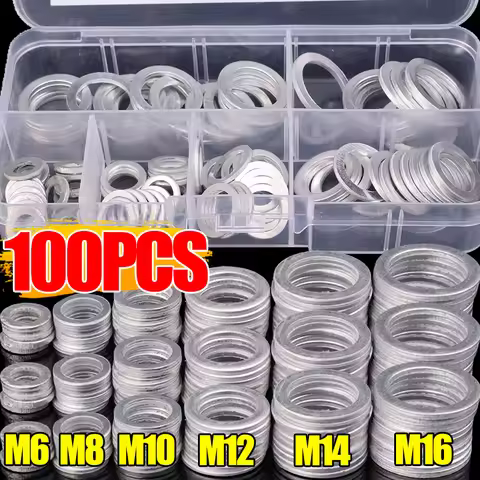 100PCS Aluminum Flat Washers Metal O Ring Fasteners Gaskets Set Assortment Flat Washer Oil Drain Gas