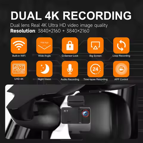 4K UHD Dual Lens DashCam Front&Rear Car DVR 3" Screen SONY IMX675 Sensor Supercapacitor WiFi GPS Eas