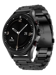 1入組黑色鋼帶 Tft1.28 智能手錶，帶多功能圓形錶盤，用於心率監測和睡眠跟踪，與 Android iphone 兼容