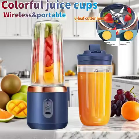 Mini Juice Extractor Portable Dual Cup Fruit Juicer Blender USB Rechargeable Wireless Compact Ice Bl